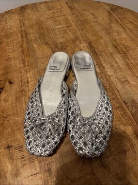 Jeffrey Campbell Silver Woven Bow Mules